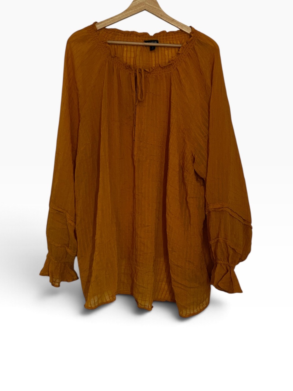 Torrid Stripe Gauze Lace-Up V Neck Peasant Sleeve Top in burnt orange Size 3X